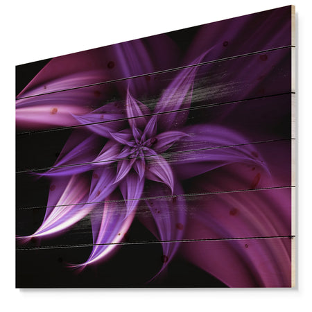 Fractal Flower Purple - Floral Art Print on Natural Pine Wood