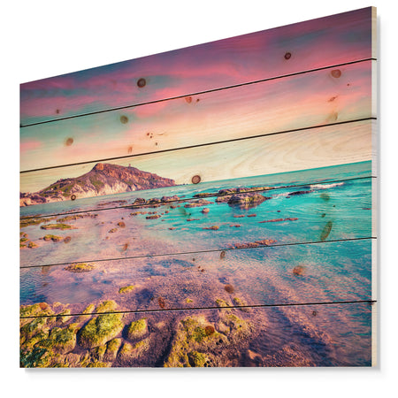 Giallonardo Beach Colorful Sunset - Seashore Photo Print on Natural Pine Wood