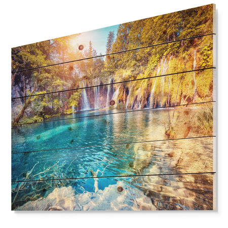 Turquoise Water and Sunny Beams - Landscape Photography Print on Natural Pine Wood