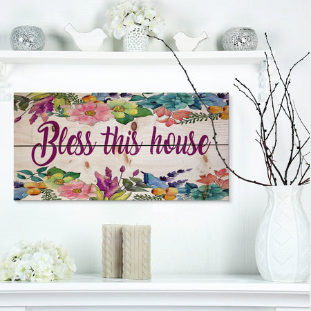 Bless this house. Floral - Textual Entrance Art on Wood Wall Art