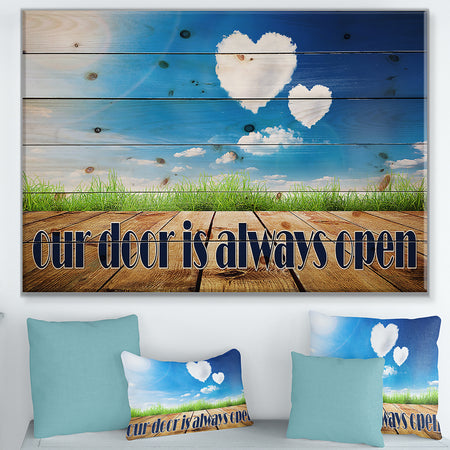 our door is always open. Clouds heart - Textual Entrance Art on Wood Wall Art