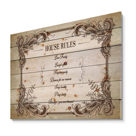 House Rules. Vintage Frame - Textual Entrance Art on Wood Wall Art