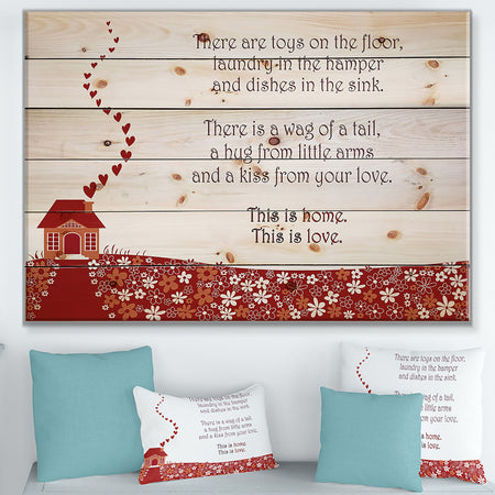 This is home. This is Love. Red heart house - Textual Entrance Art on Wood Wall Art