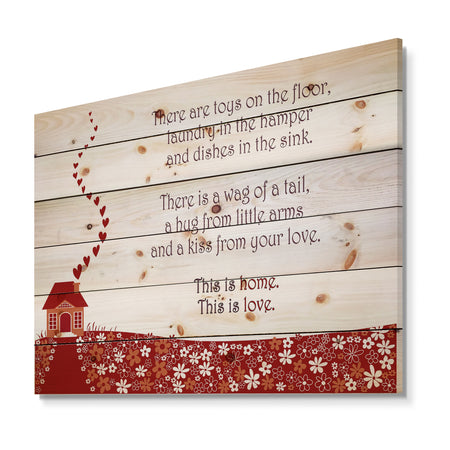 This is home. This is Love. Red heart house - Textual Entrance Art on Wood Wall Art