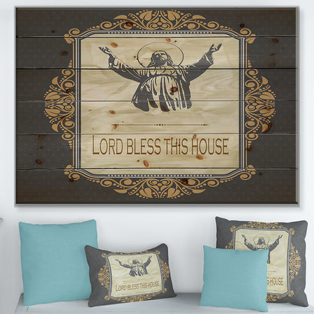 Lord Bless this house. Vintage Jesus - Textual Entrance Art on Wood Wall Art