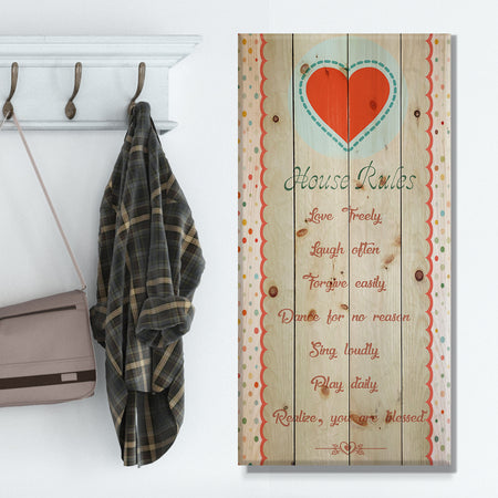House Rules. Vintage Heart - Textual Entrance Art on Wood Wall Art