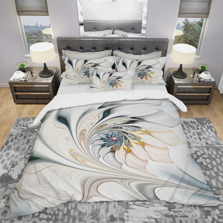 White Stained Floral Art - Modern & Contemporary Duvet Cover Set