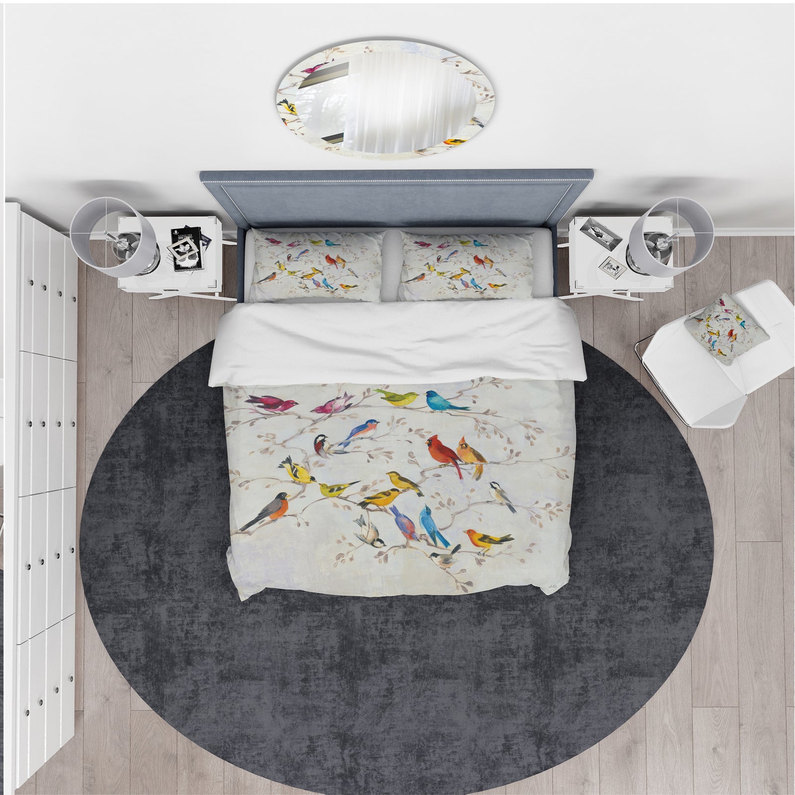 Multi-Color Bird on Tree - Traditional Duvet Cover Set