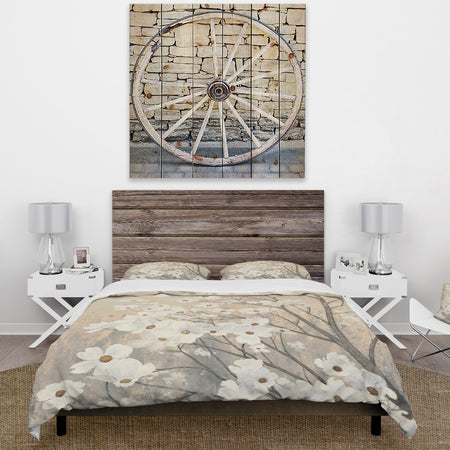 Brown onn Grey Blossoms - Cottage Duvet Cover Set