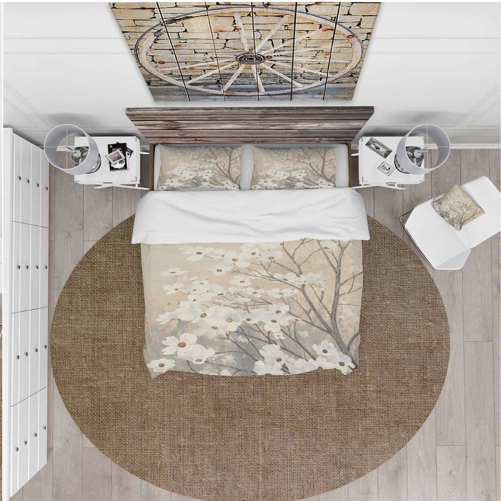 Brown onn Grey Blossoms - Cottage Duvet Cover Set