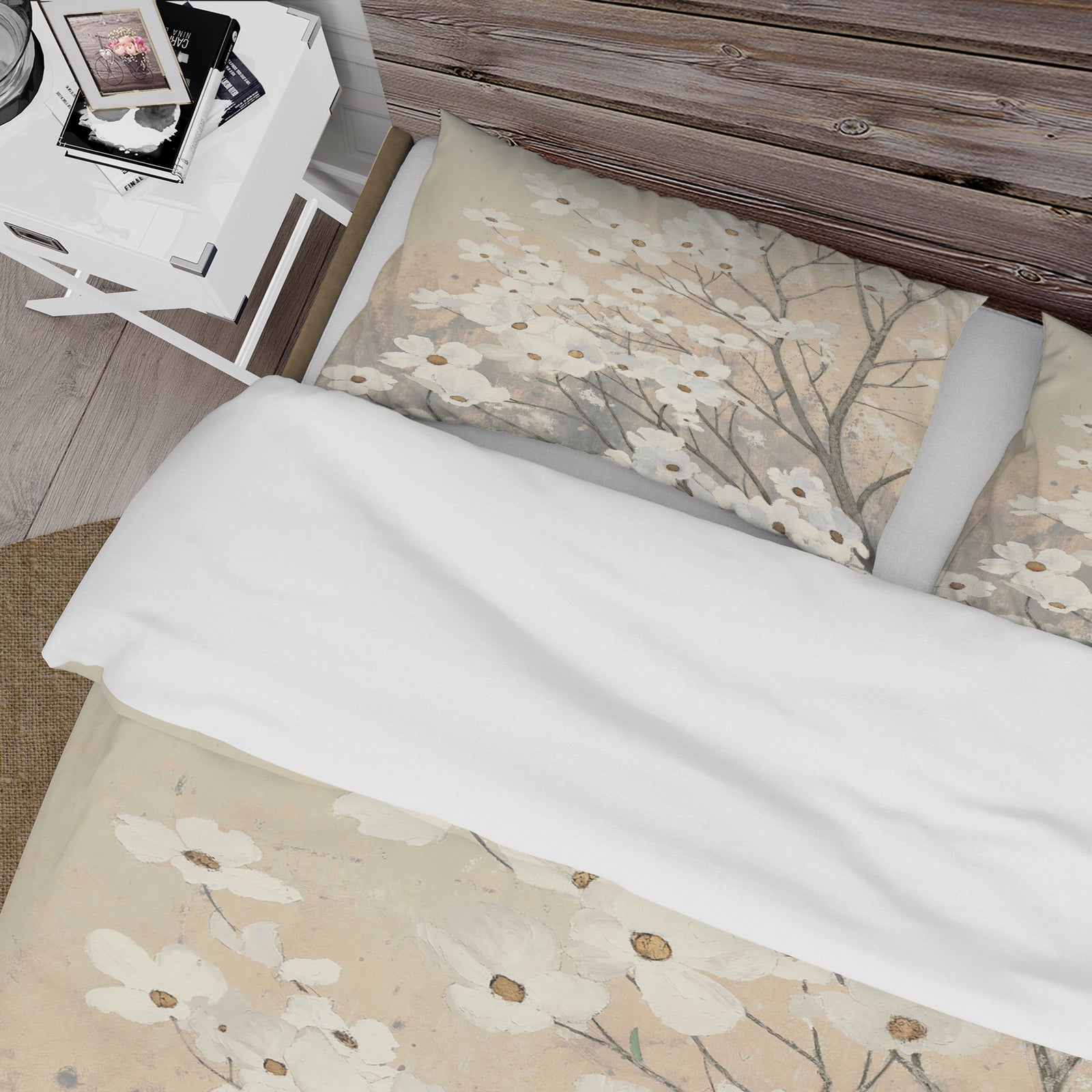 Brown onn Grey Blossoms - Cottage Duvet Cover Set