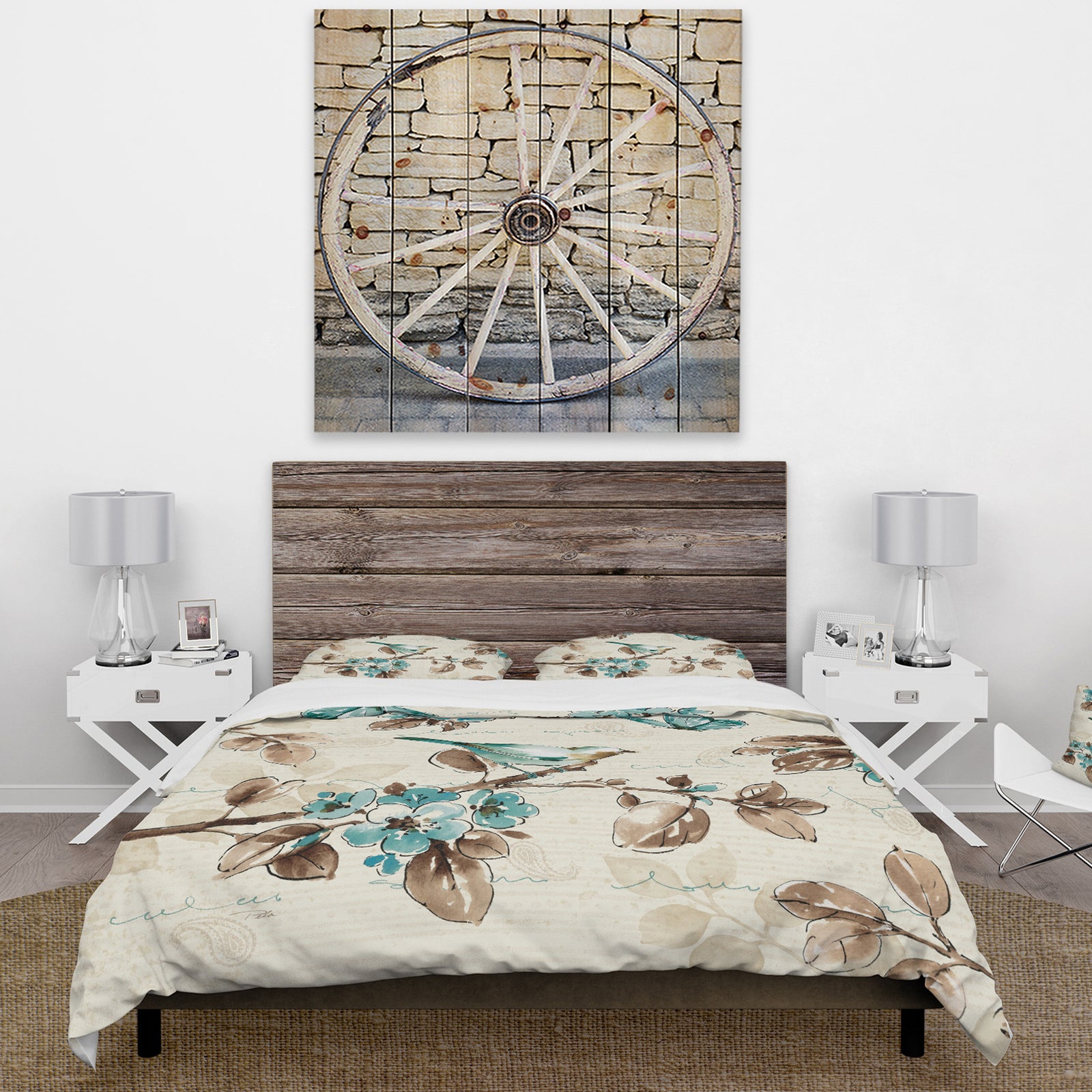 Beige Bird Wings III - Cottage Duvet Cover Set