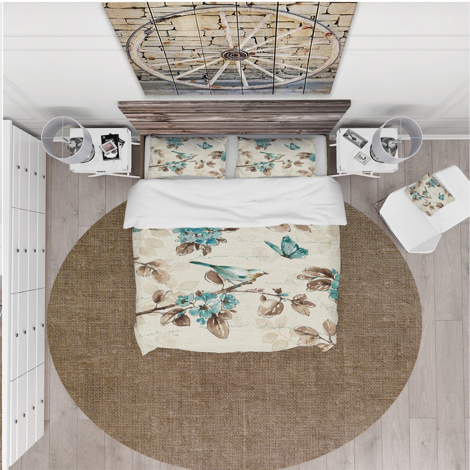 Beige Bird Wings III - Cottage Duvet Cover Set