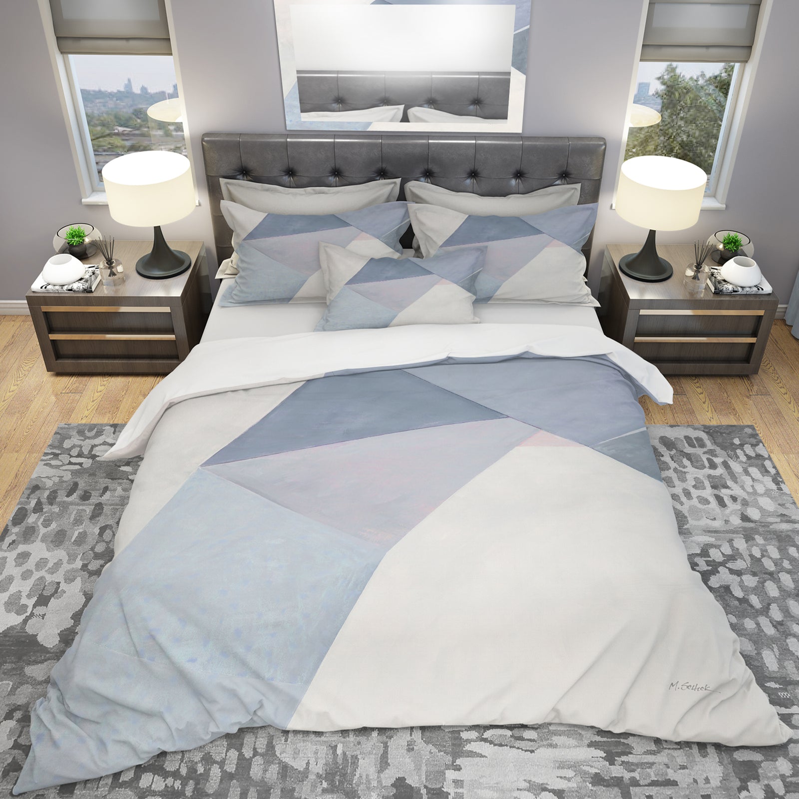 Purple Geometric Bridge II - Geometric Duvet Cover Set