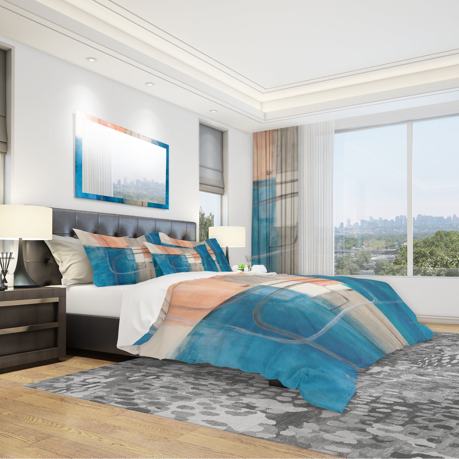 Modern Simply Blue - Geometric Duvet Cover Set