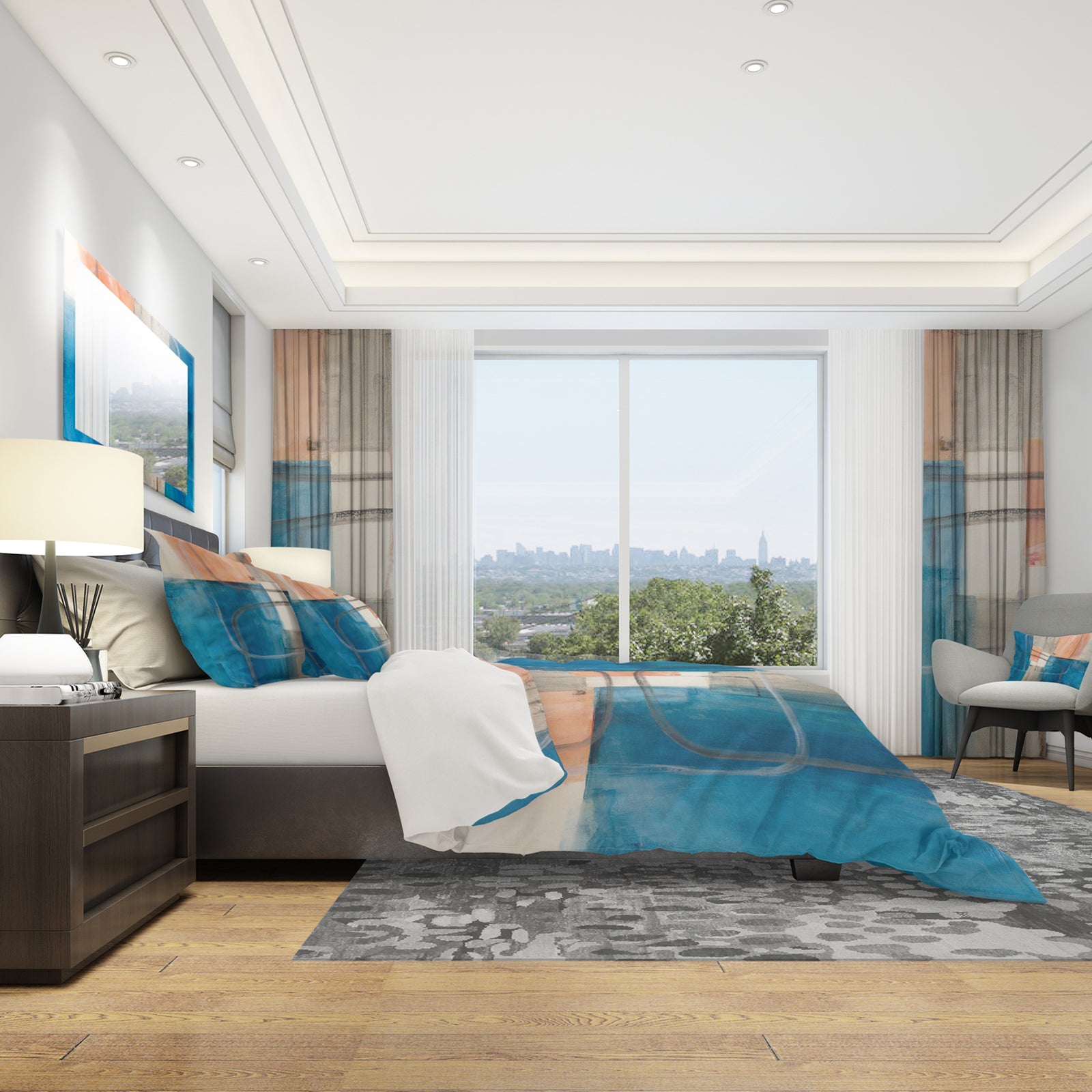 Modern Simply Blue - Geometric Duvet Cover Set