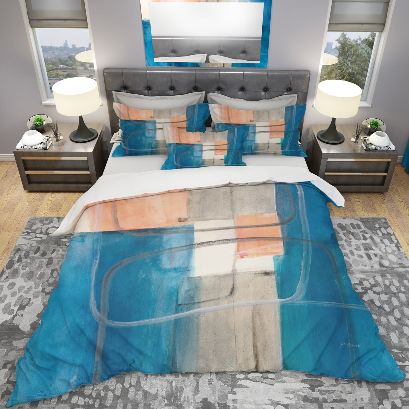 Modern Simply Blue - Geometric Duvet Cover Set