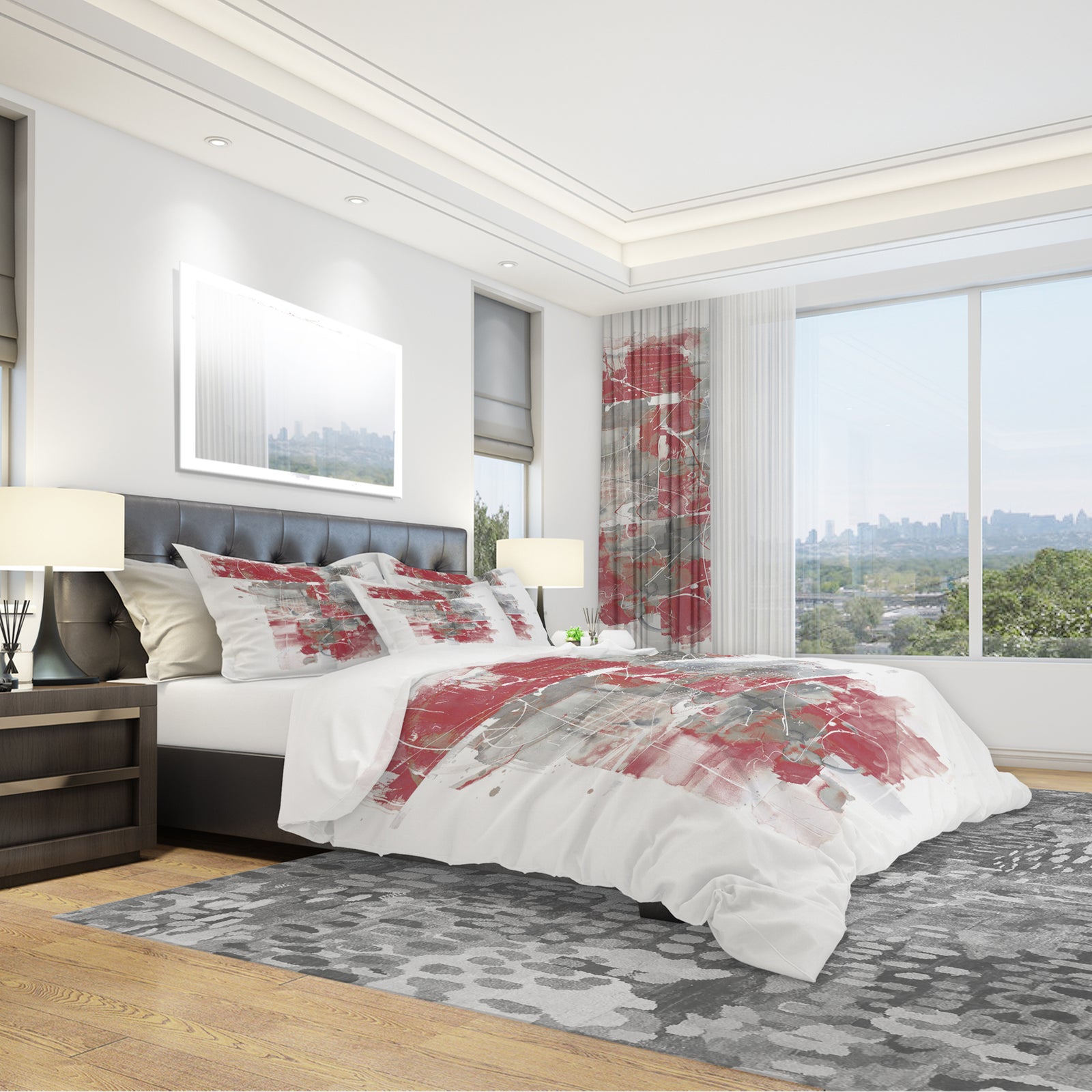 Moving In and Out of Traffic I Red Grey - Geometric Duvet Cover Set