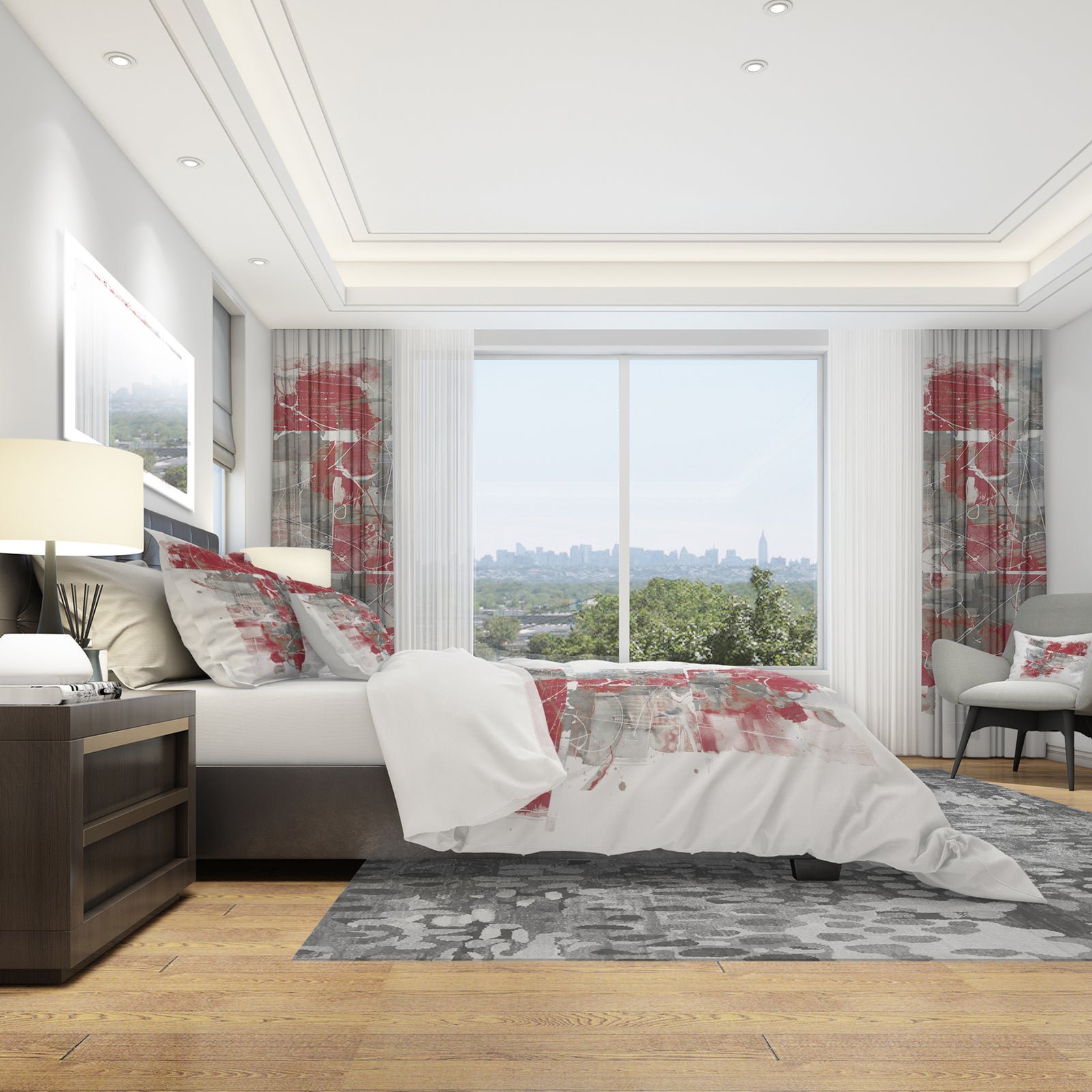 Moving In and Out of Traffic I Red Grey - Geometric Duvet Cover Set