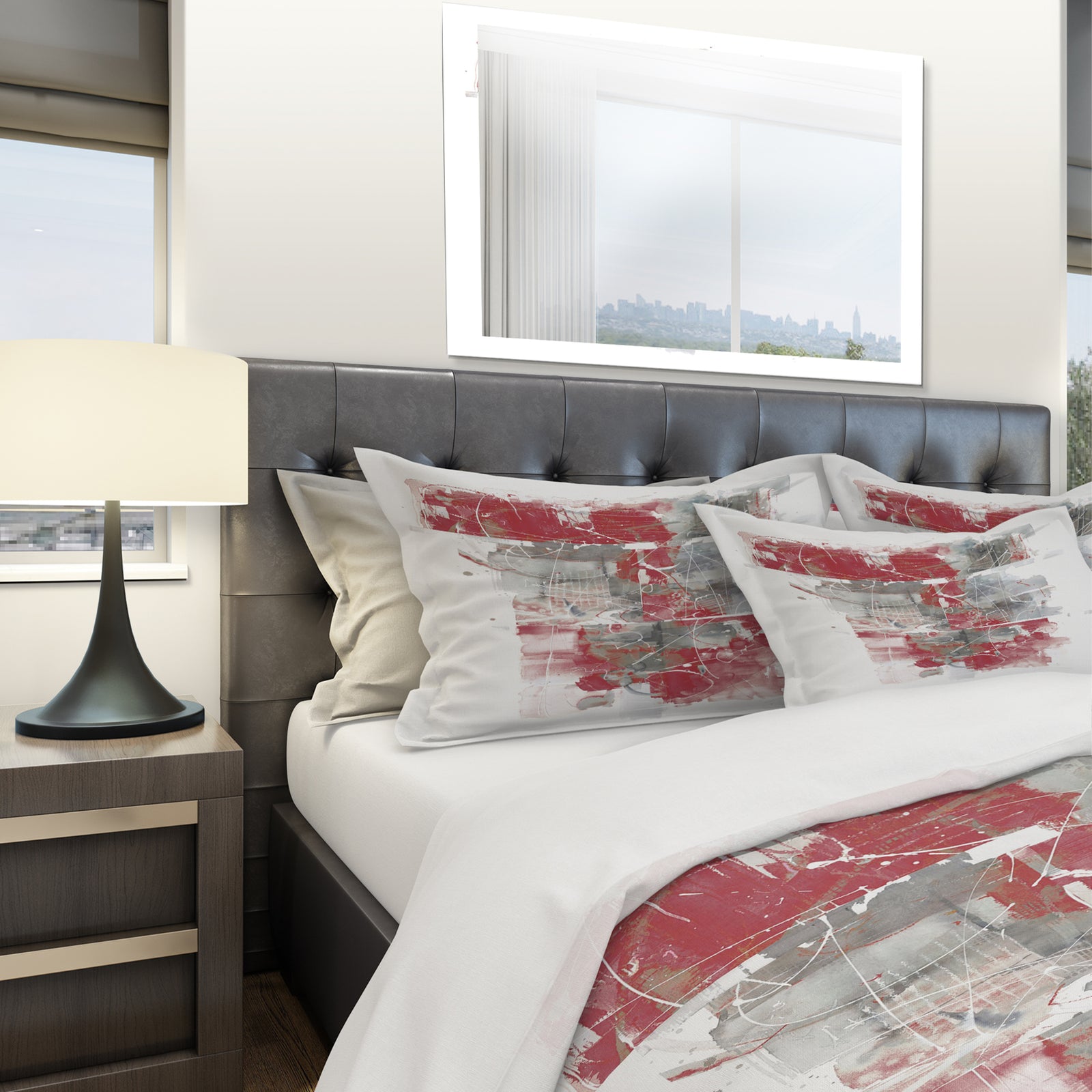 Moving In and Out of Traffic I Red Grey - Geometric Duvet Cover Set