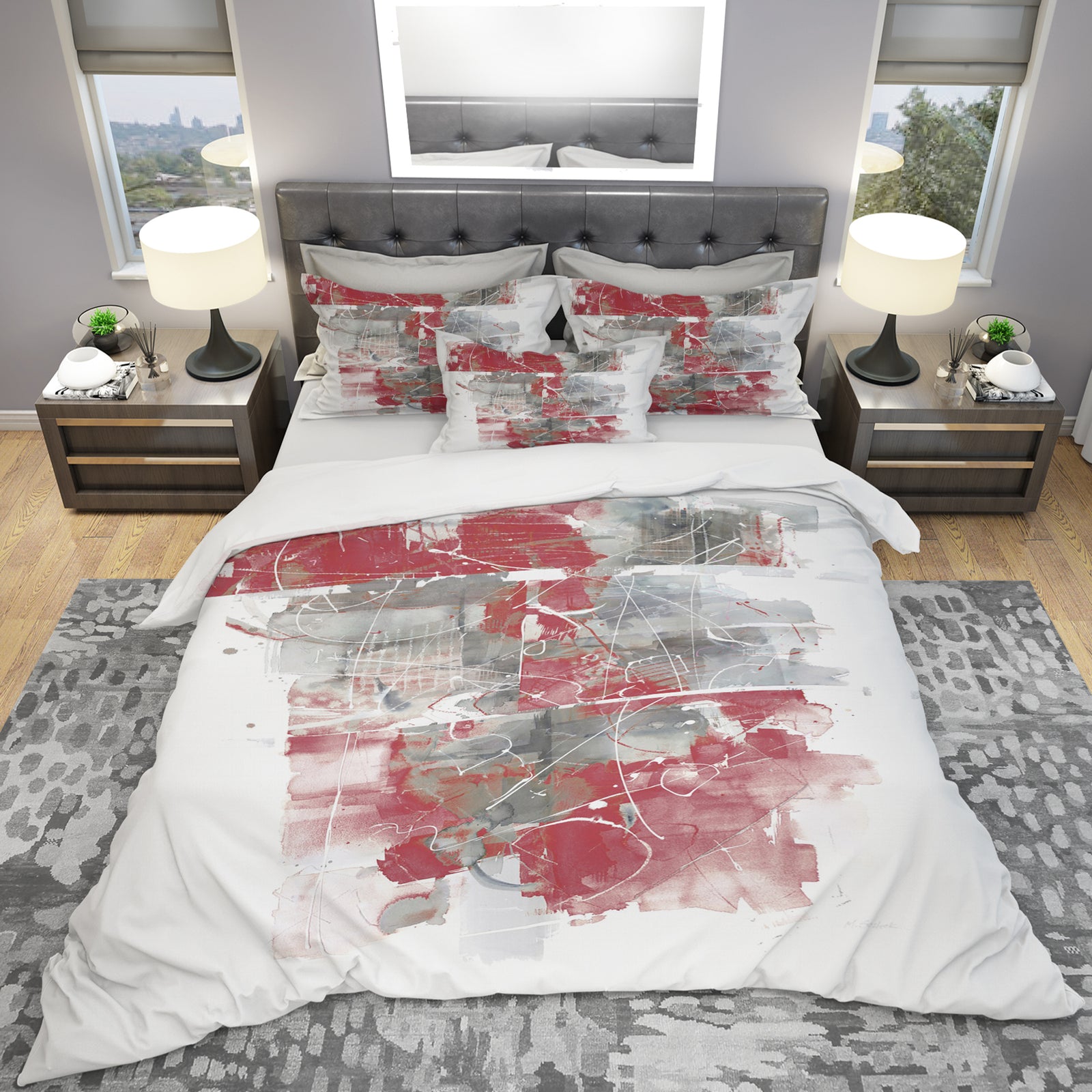Moving In and Out of Traffic I Red Grey - Geometric Duvet Cover Set