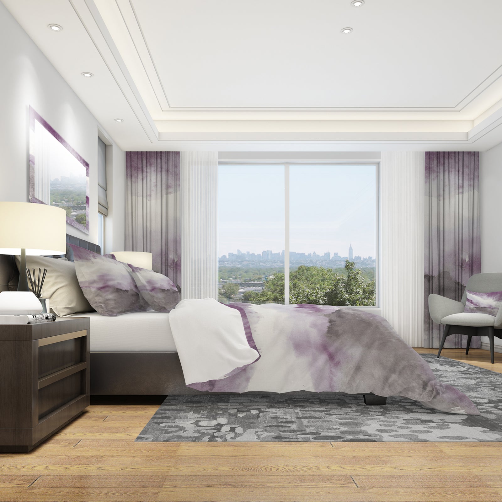 Midnight at the Lake III Amethyst and Grey - Geometric Duvet Cover Set