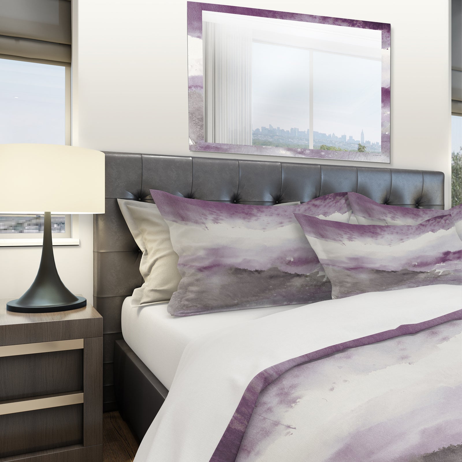 Midnight at the Lake III Amethyst and Grey - Geometric Duvet Cover Set