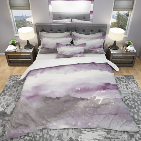Midnight at the Lake III Amethyst and Grey - Geometric Duvet Cover Set