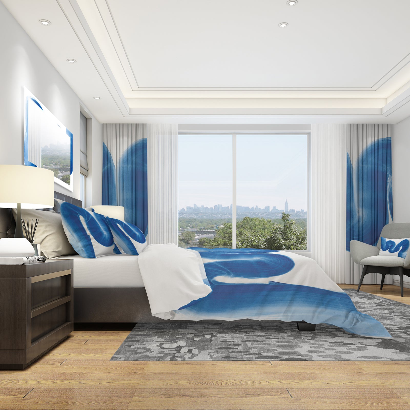 Blue Geometric S Curve - Geometric Duvet Cover Set