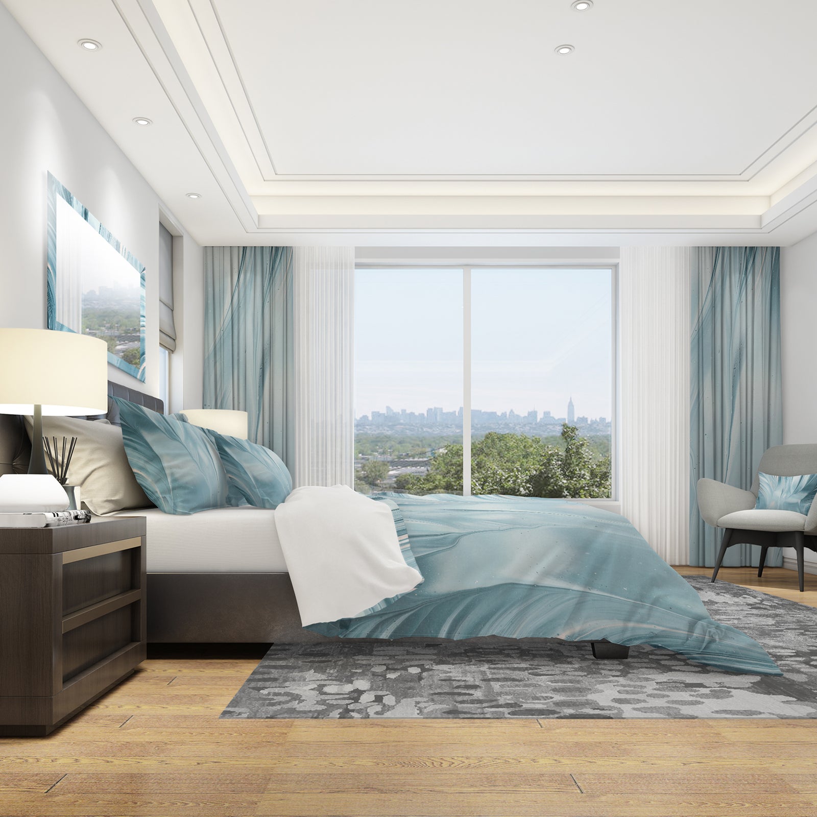 Blue Modern Water III - Geometric Duvet Cover Set