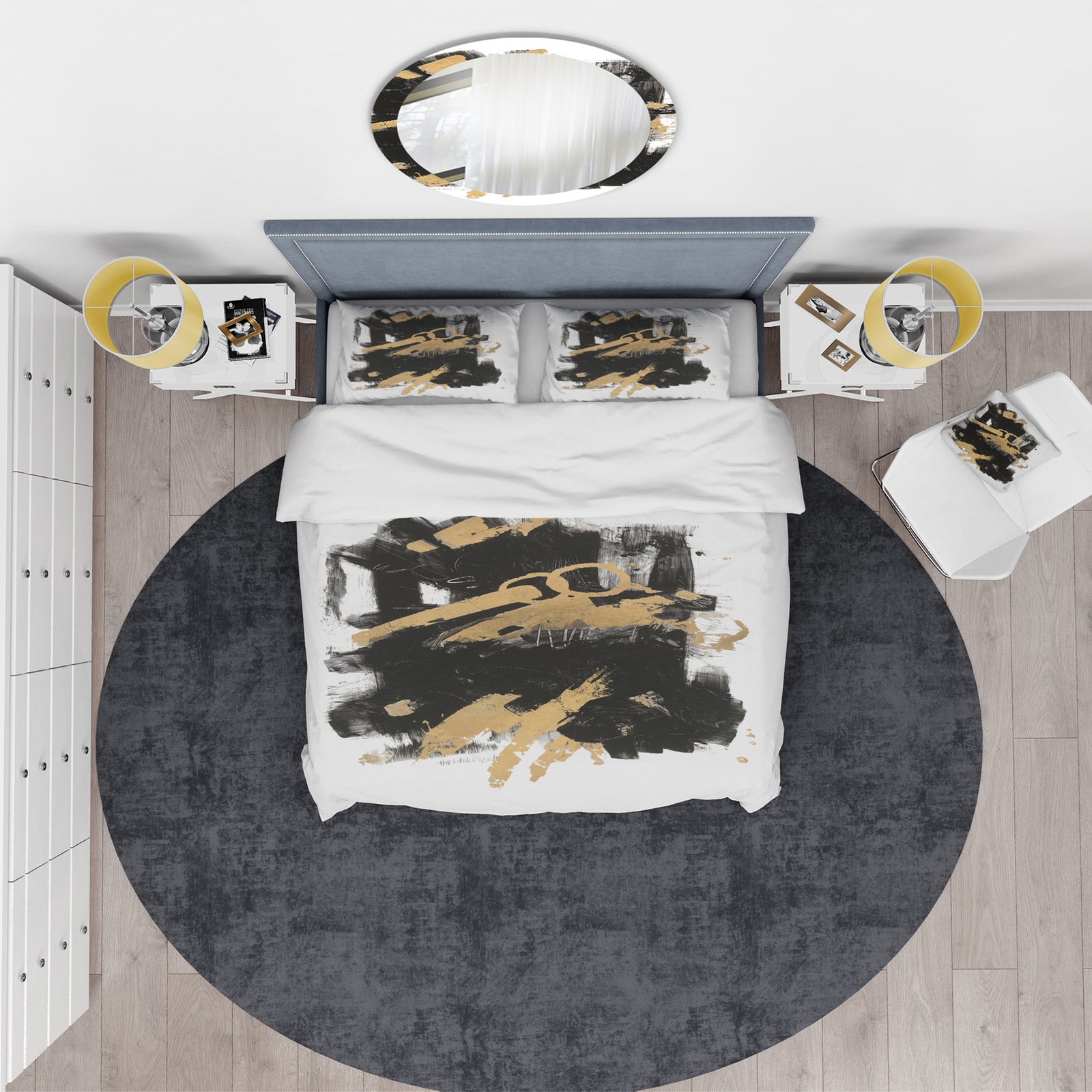 Gold and Black drift I - Glam Duvet Cover Set