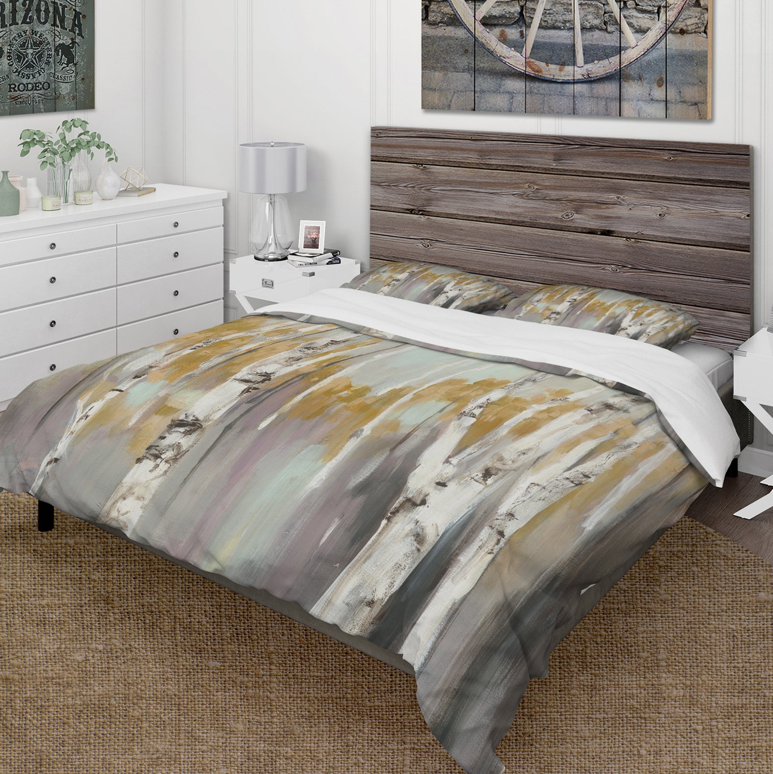 Silver and Yellow Birch Forest II - Cottage Duvet Cover Set