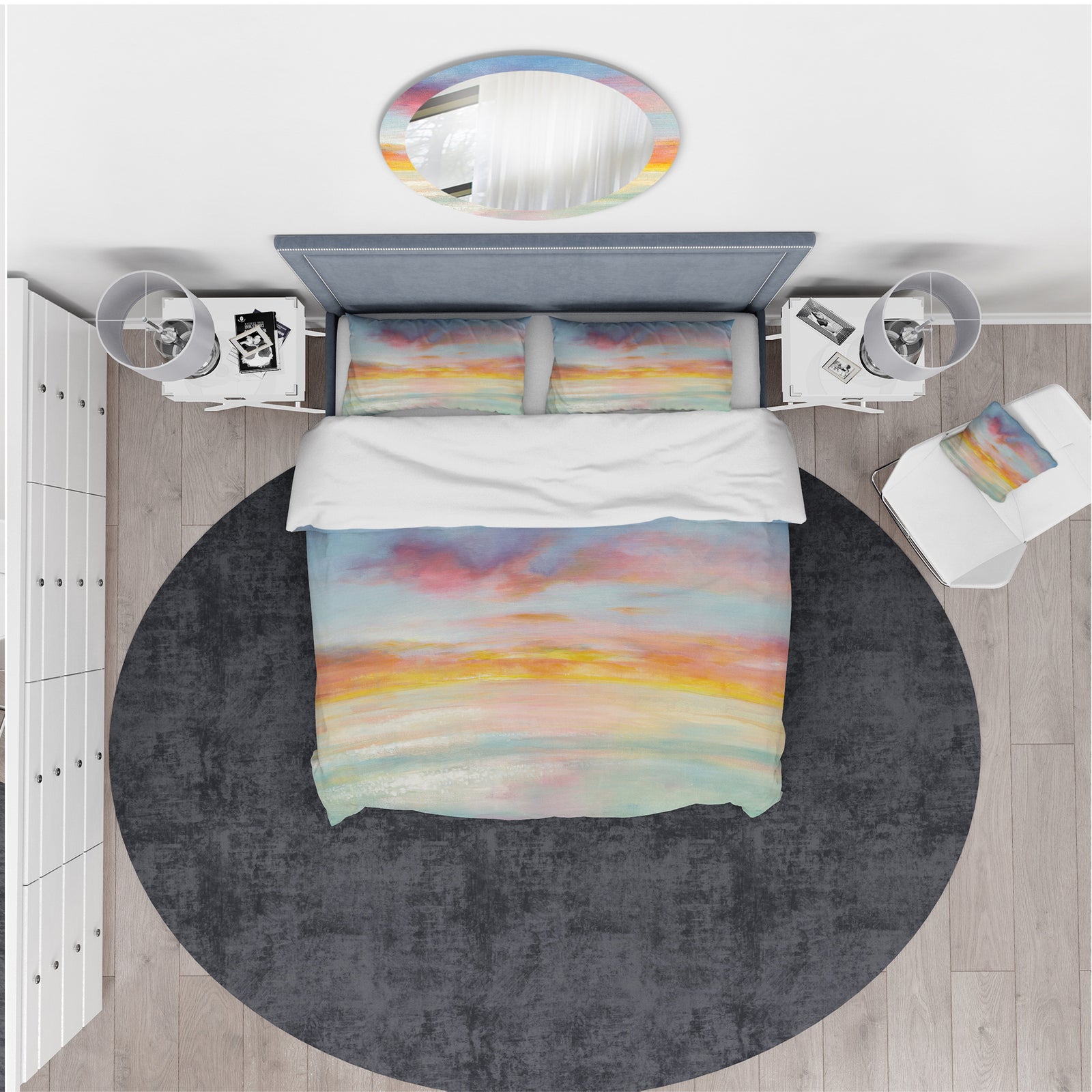 Pastel Pink And Blue Clouds - Traditional Duvet Cover Set