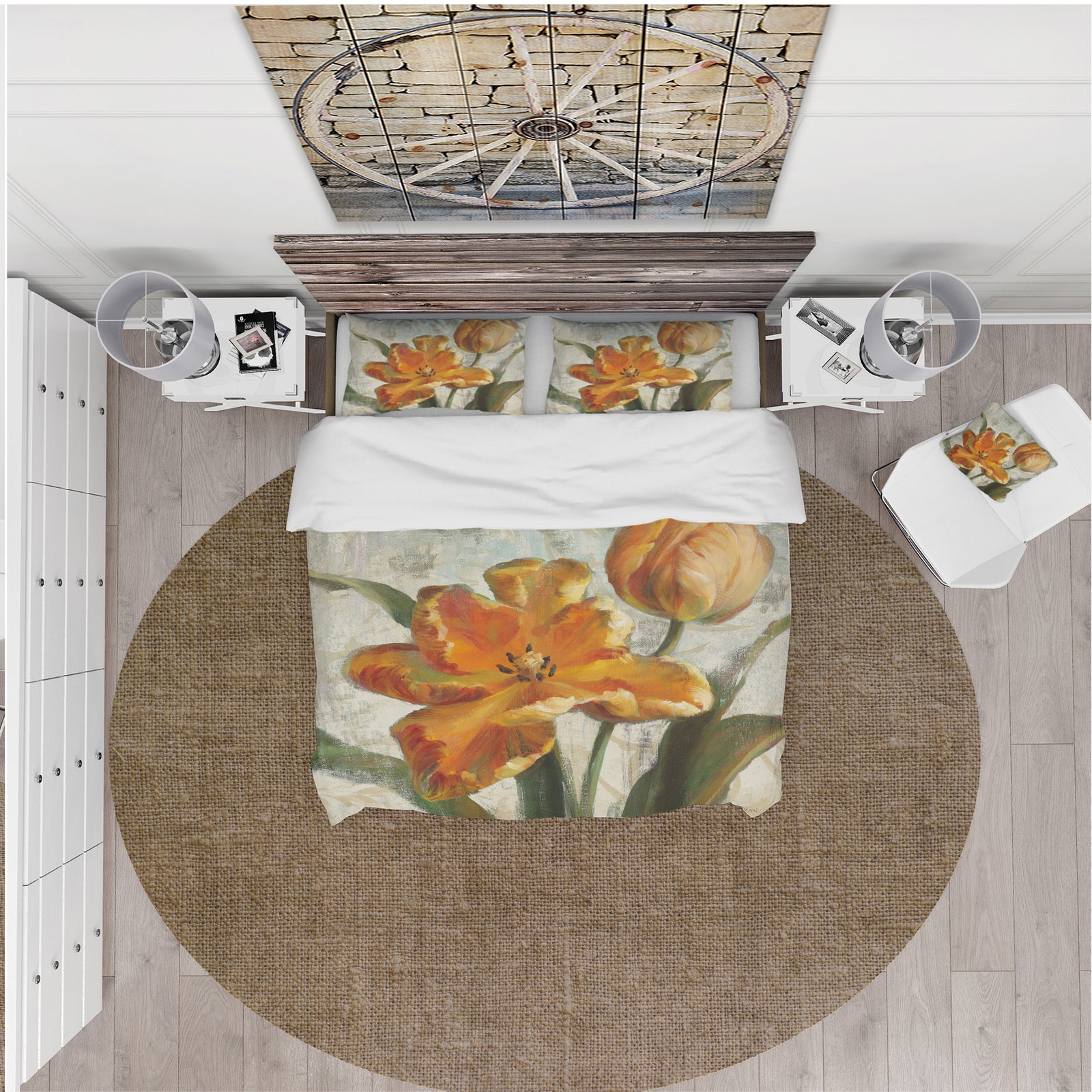 Parrot Tulips I on Ivory - Cottage Duvet Cover Set