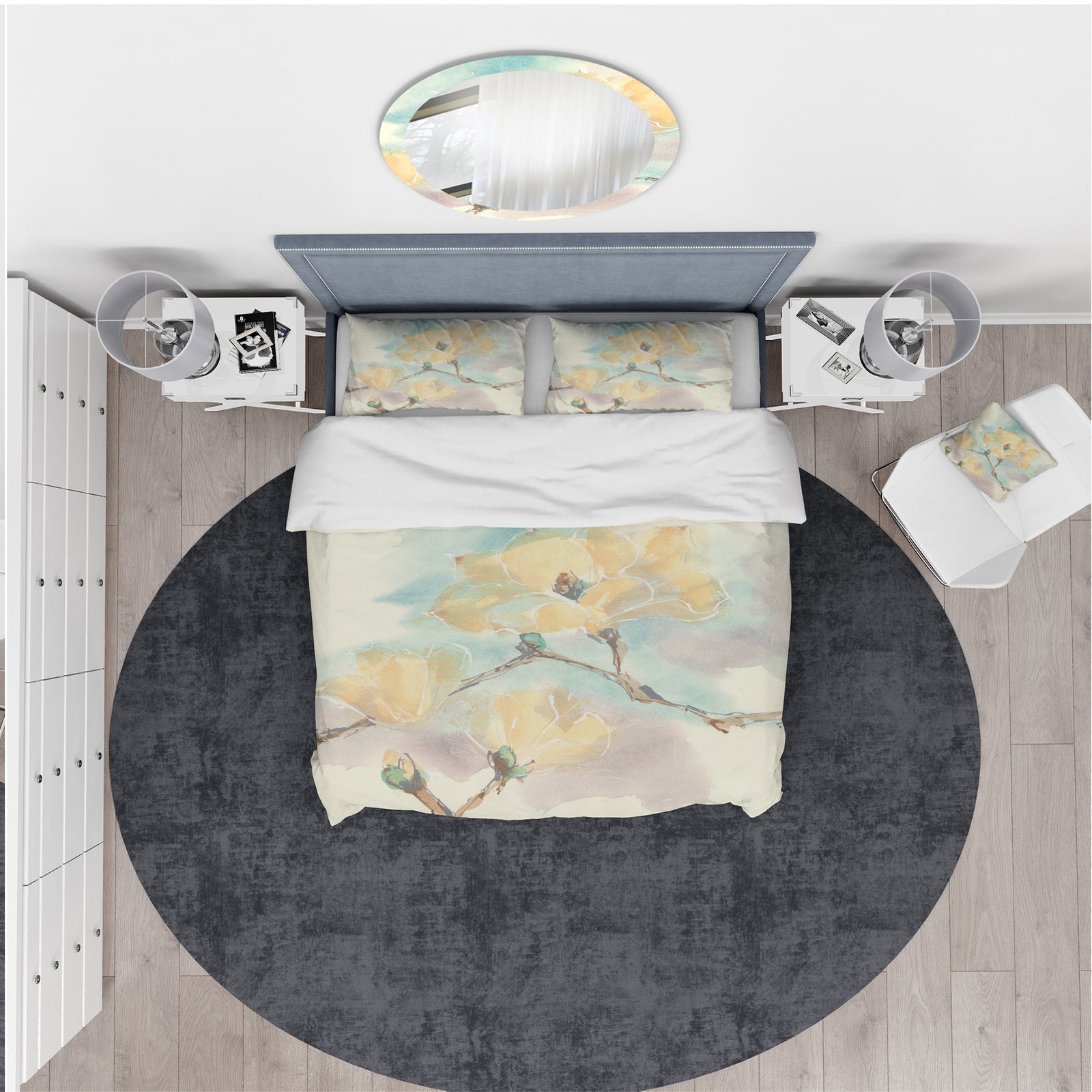 Magnolias in White I - Traditional Duvet Cover Set