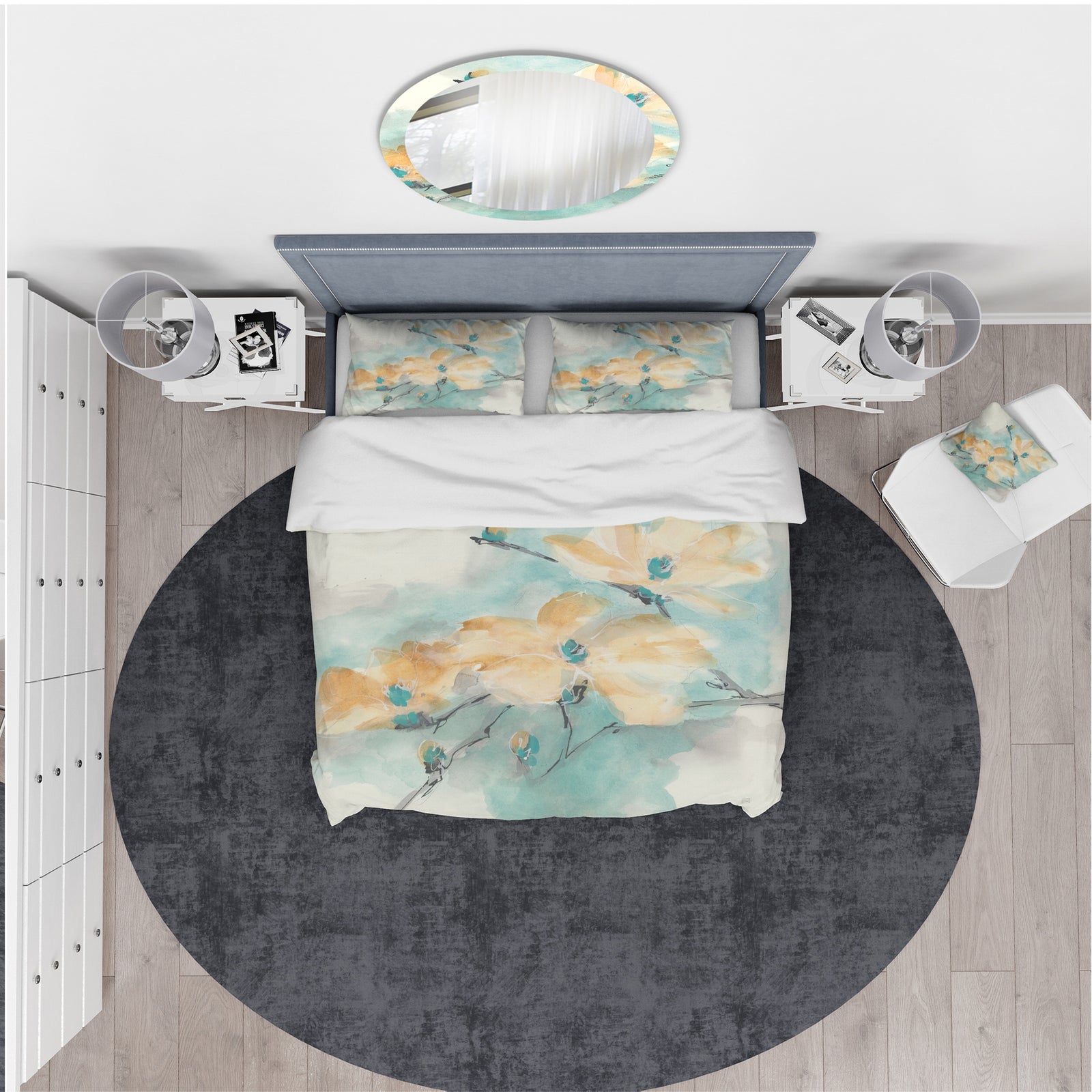 Teal Buds II - Traditional Duvet Cover Set