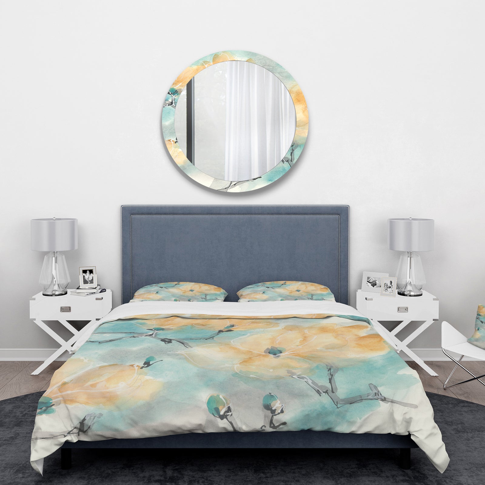Teal Buds I - Traditional Duvet Cover Set