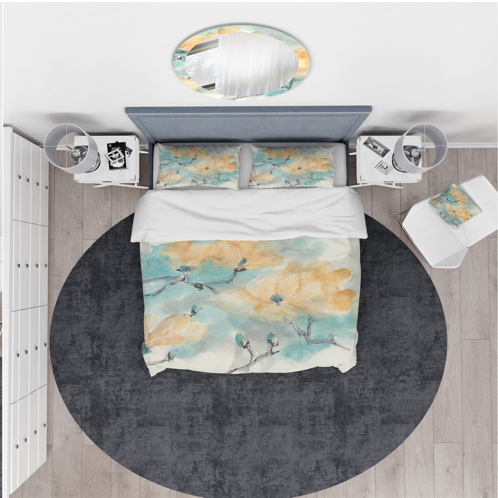 Teal Buds I - Traditional Duvet Cover Set