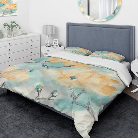 Teal Buds I - Traditional Duvet Cover Set