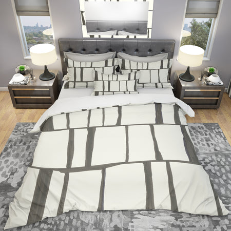 minimalist black and white I - Geometric Duvet Cover Set