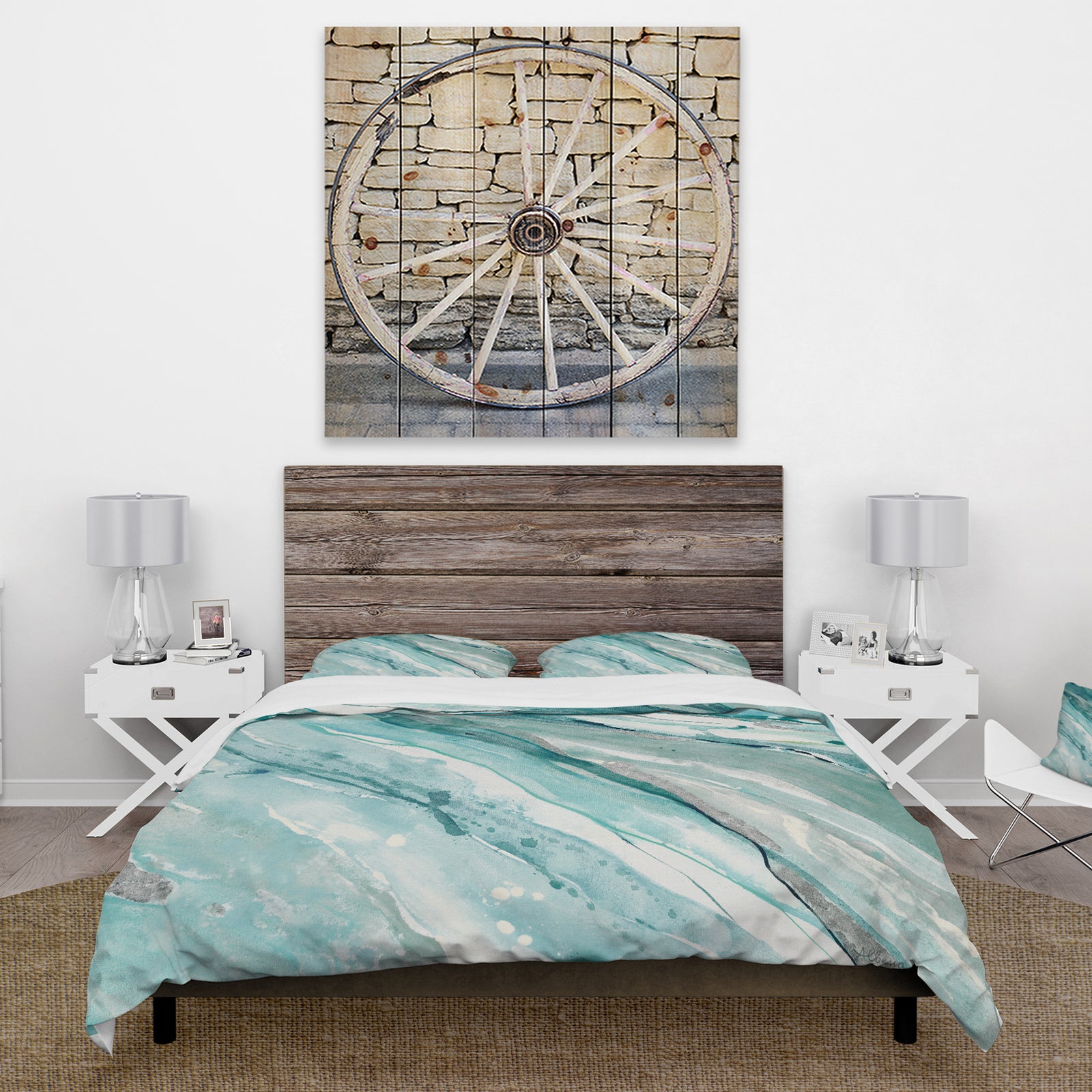 Silver Springs II Blue Green - Farmhouse Duvet Cover Set