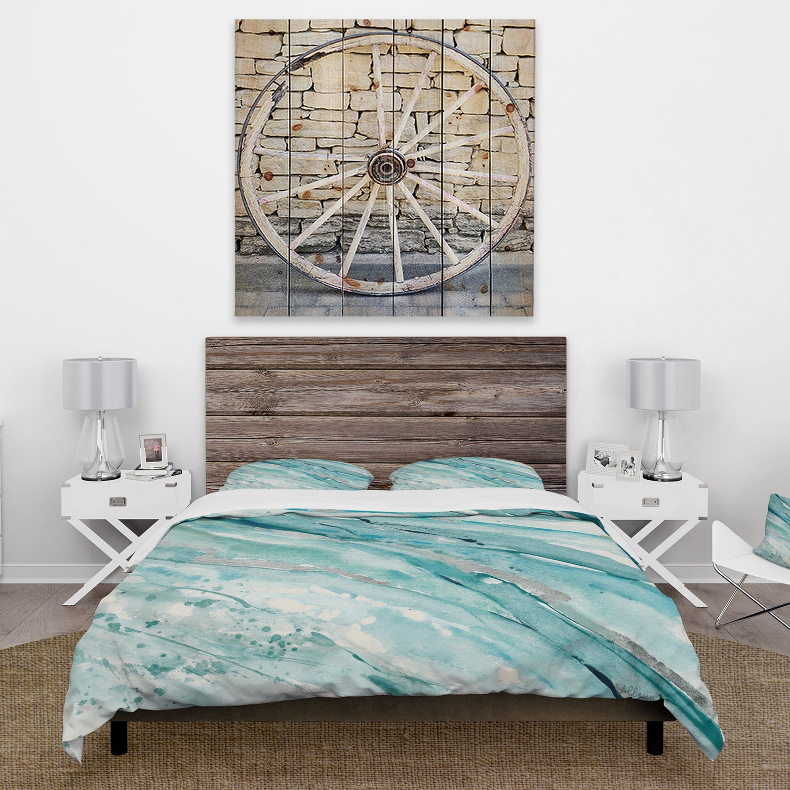 Silver Springs I Blue Green - Farmhouse Duvet Cover Set