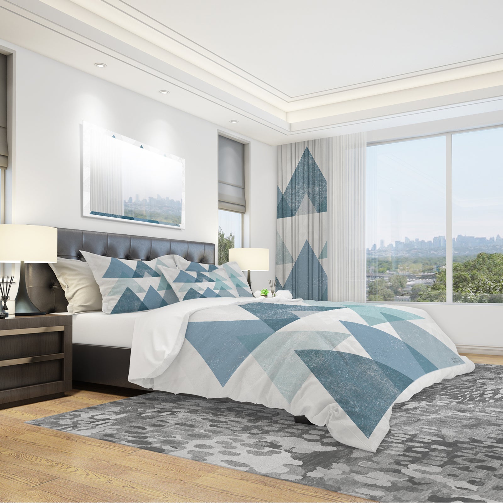 minimal Triangles IV Blue - Geometric Duvet Cover Set