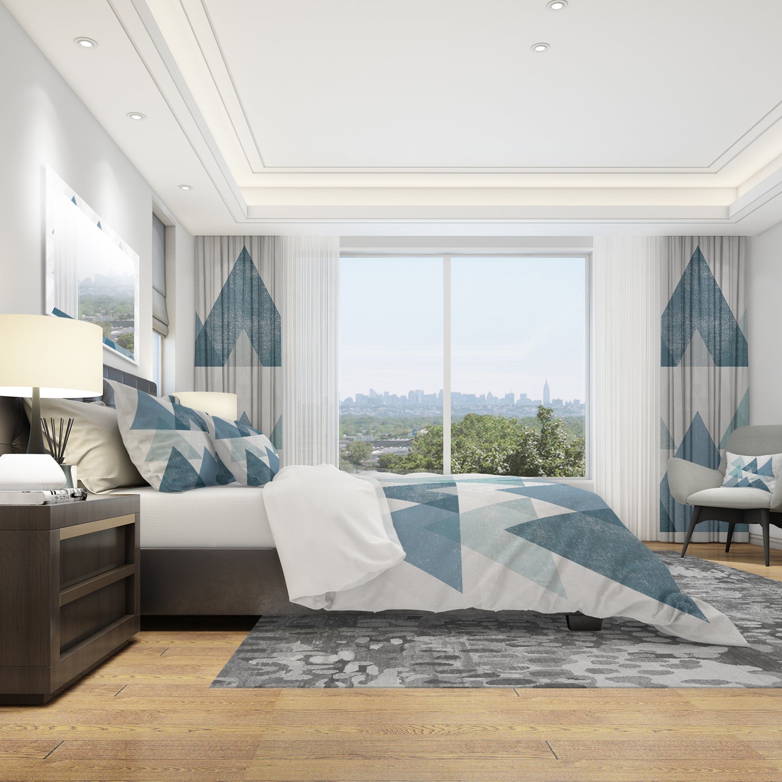 minimal Triangles IV Blue - Geometric Duvet Cover Set