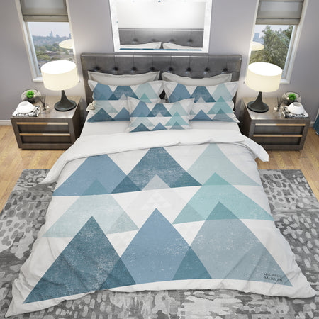 minimal Triangles IV Blue - Geometric Duvet Cover Set