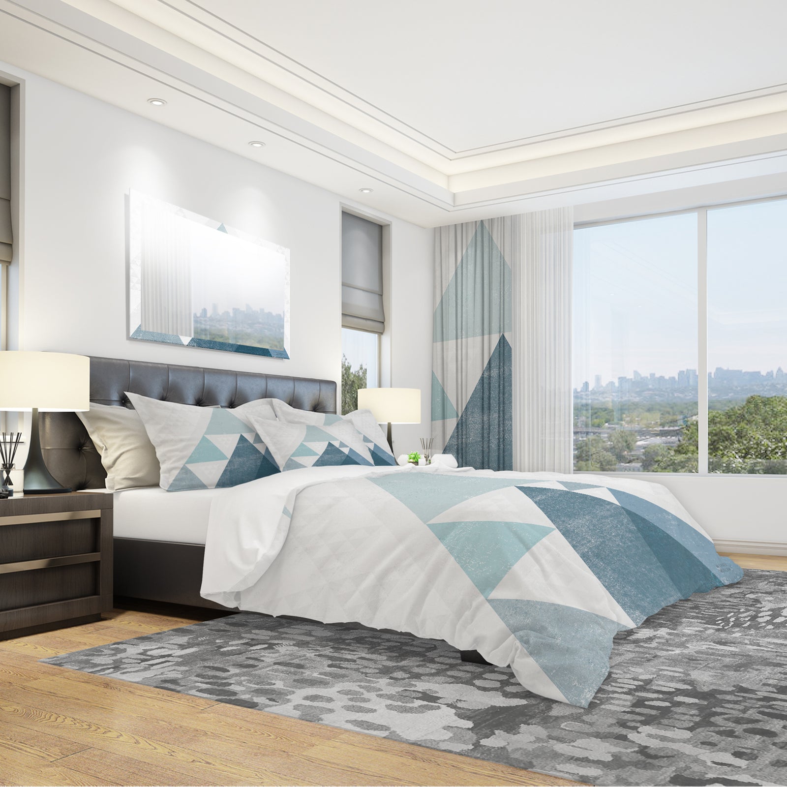 minimal Triangles III Blue - Geometric Duvet Cover Set