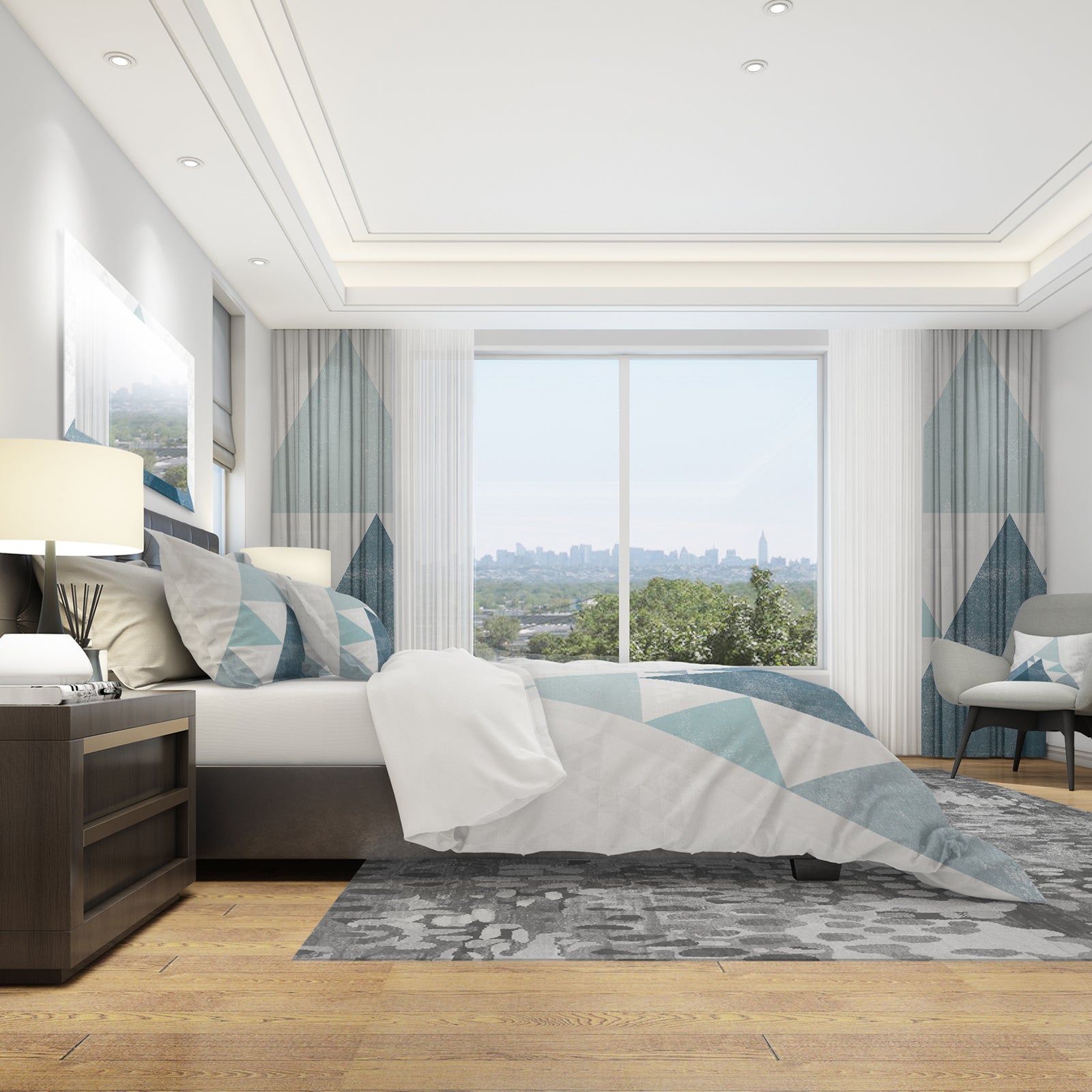 minimal Triangles III Blue - Geometric Duvet Cover Set