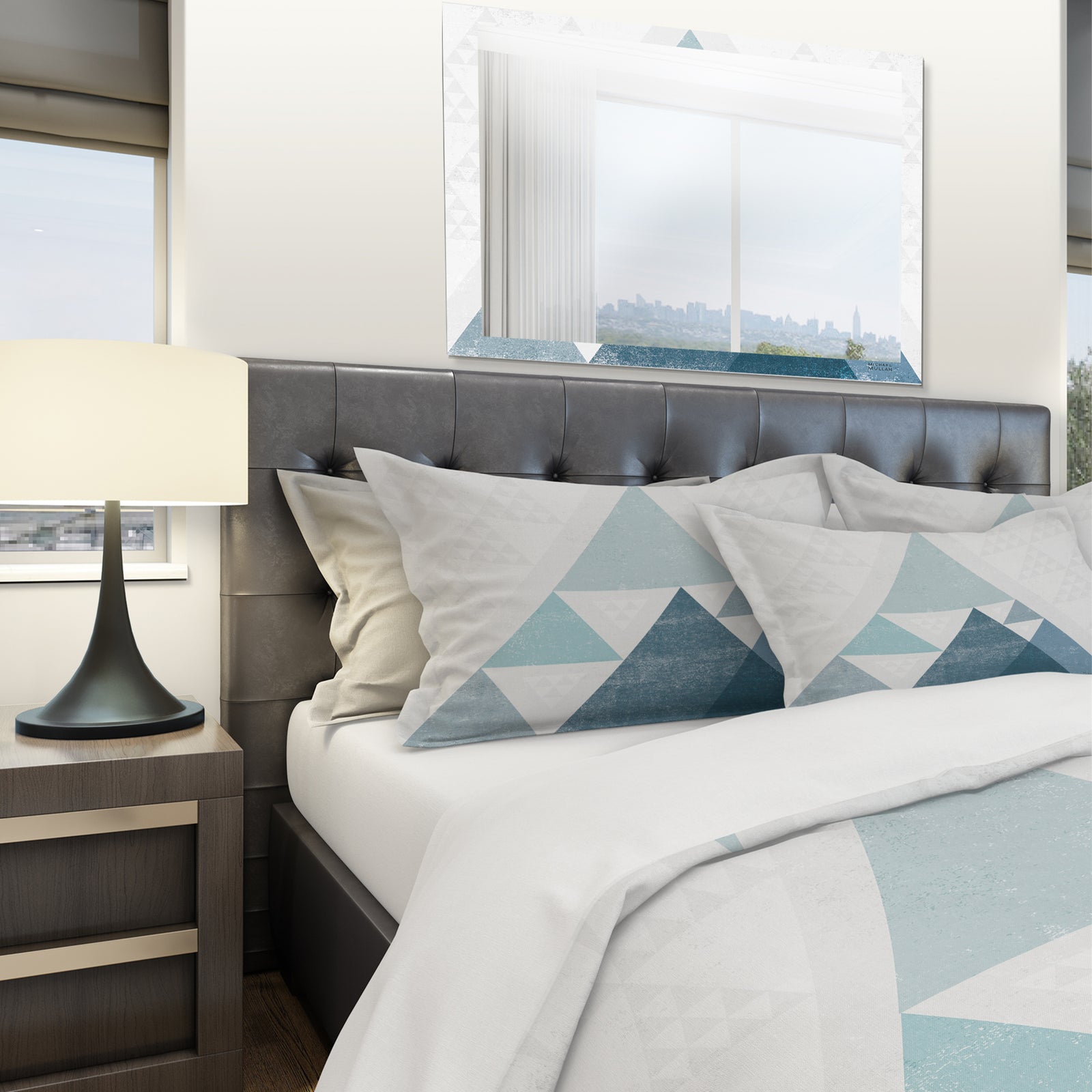 minimal Triangles III Blue - Geometric Duvet Cover Set