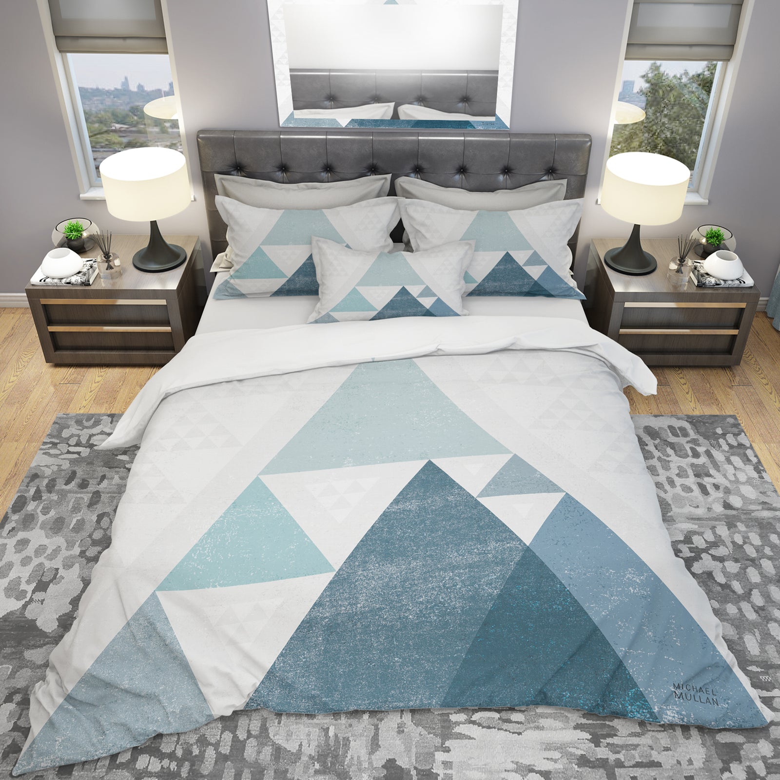 minimal Triangles III Blue - Geometric Duvet Cover Set