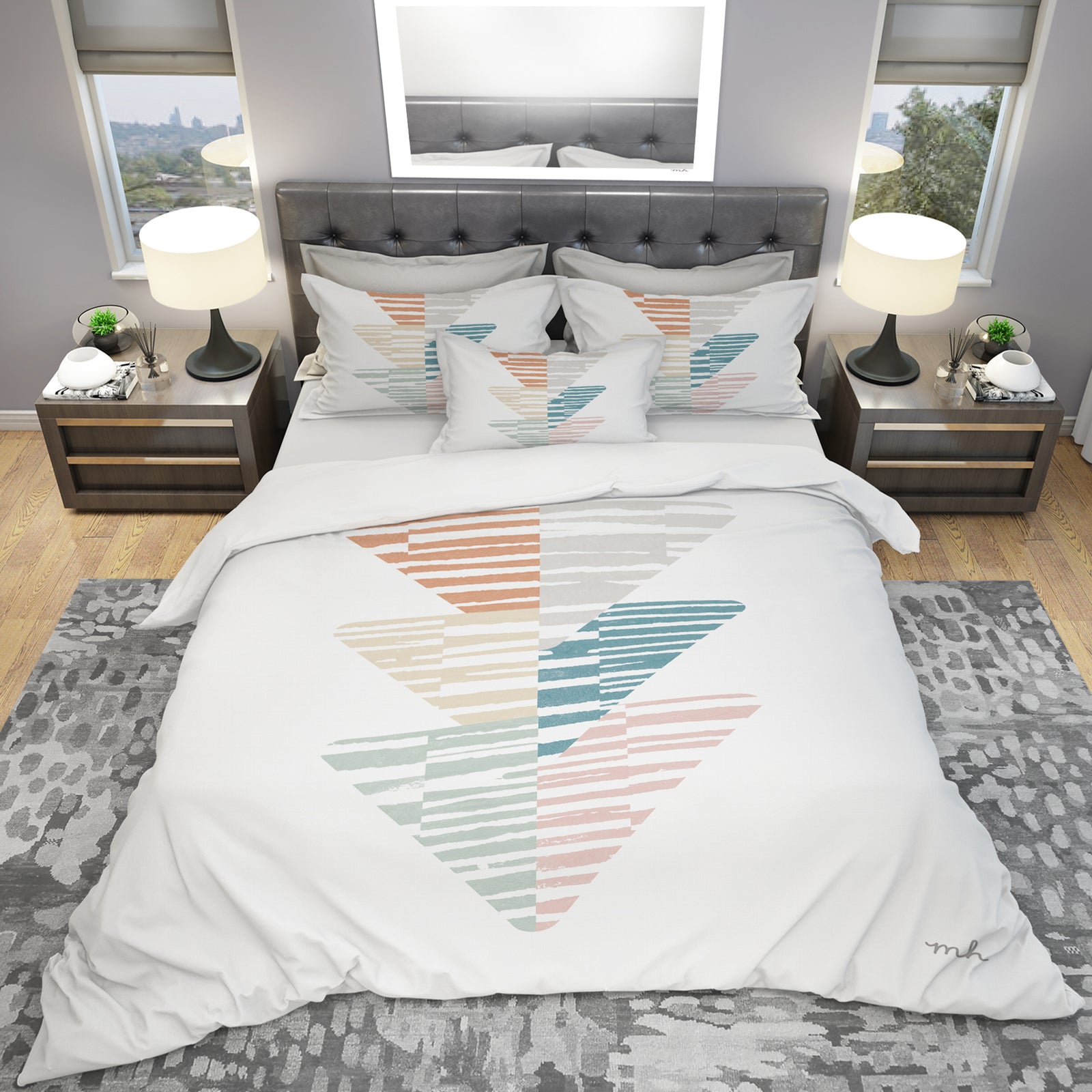 Watercolor Geometric Triangle III - Geometric Duvet Cover Set